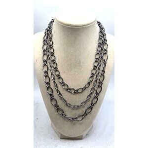 Gun Metal Triple Layer Industrial Chain Necklace - 16"